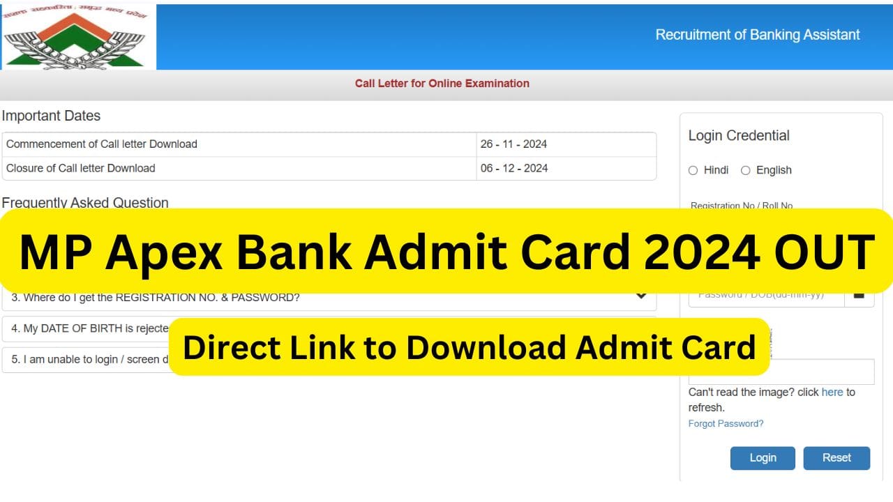 MP Apex Bank Admit Card 2024 OUT