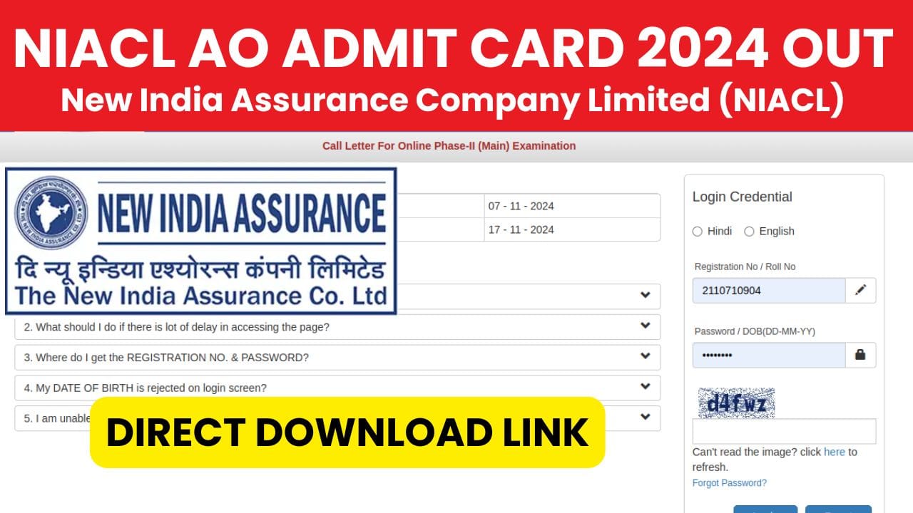 NIACL AO Admit Card 2024 OUT