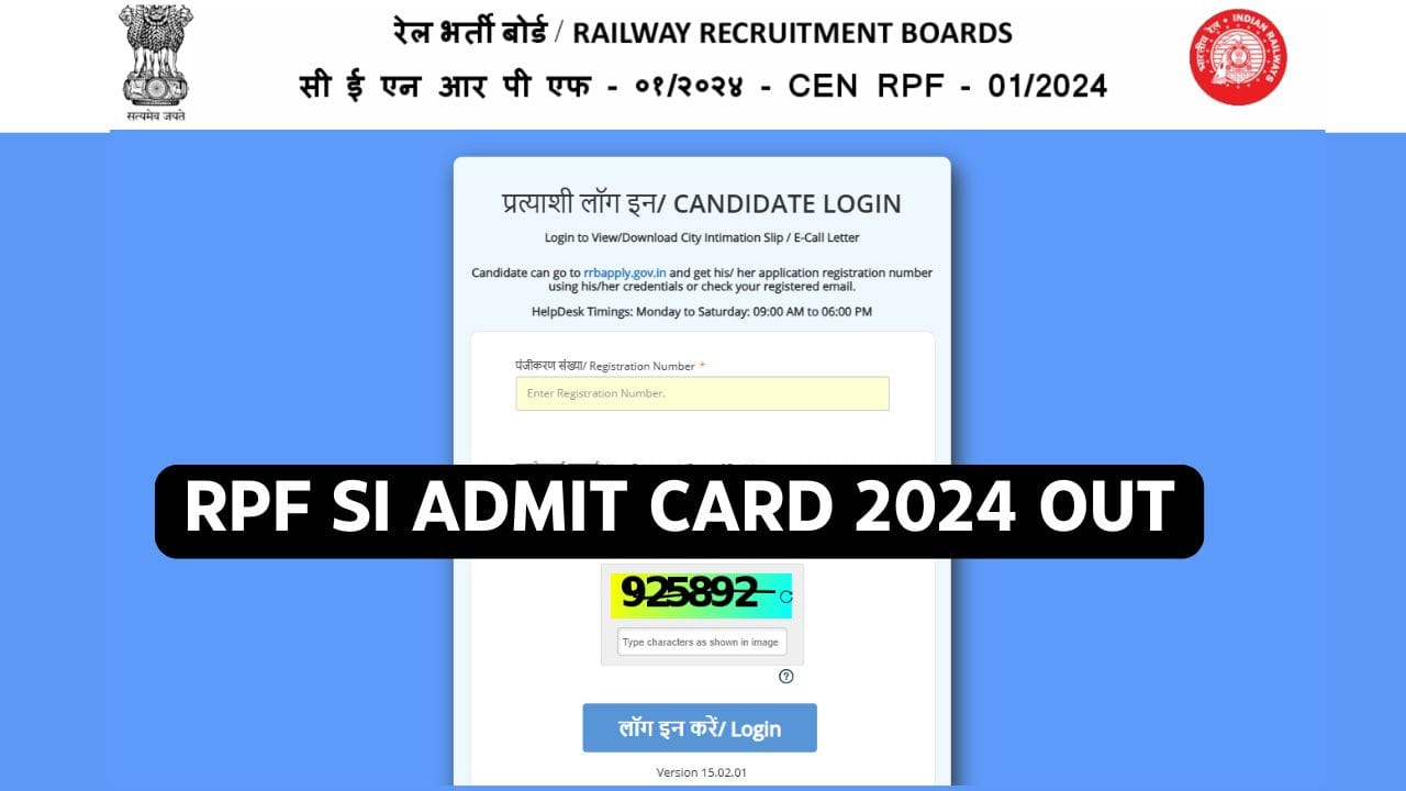 RPF SI Admit Card 2024 Out