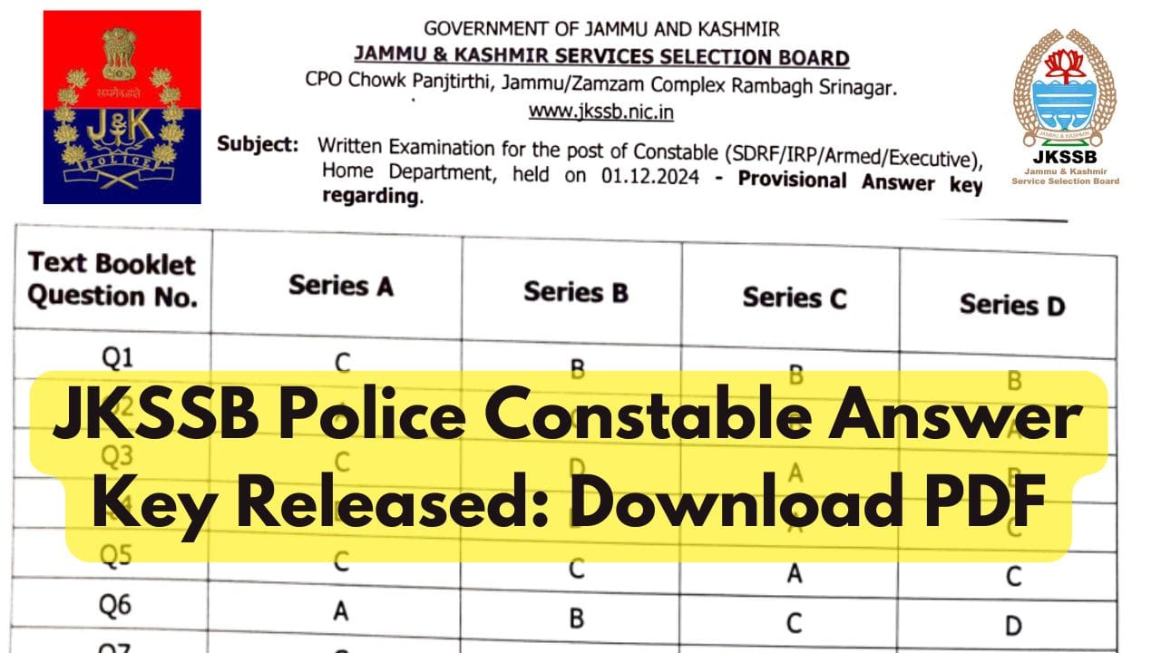 JK Police Constable Answer Key 2024 Out